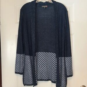Melanie K Cardigan Sweater PM Petite MED Two Tone Blue Zigzag Knit